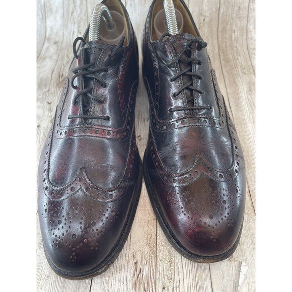 Johnston & Murphy Aristocrat 8.5 Cordovan Burgundy Leather Wingtip Dress Shoes - Picture 3 of 9